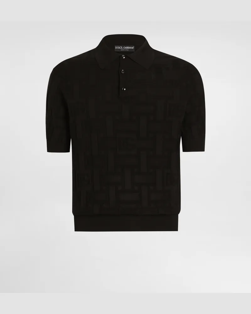 Dolce & Gabbana Polo In Seta Con Logo Jacquard - Uomo Maglieria Nero Nero