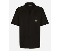 Camicia Hawaii Cotone Con Placca Logata - Uomo Camicie Nero Cotone