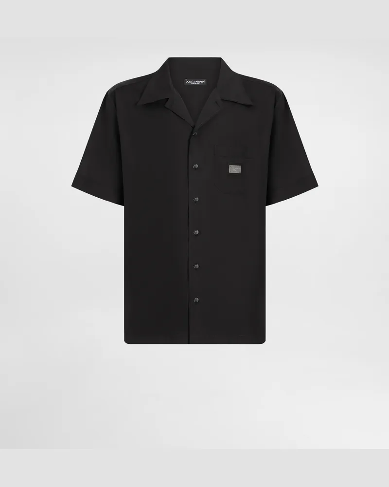 Dolce & Gabbana Camicia Hawaii Cotone Con Placca Logata - Uomo Camicie Nero Cotone Nero