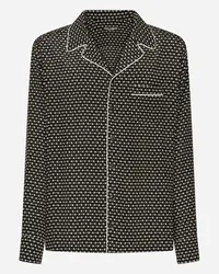 Dolce & Gabbana Camicia In Crêpe De Chine Stampa Logo Dg - Uomo Camicie Nero Seta Dg