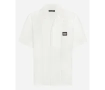 Camicia Hawaii Lino Con Placca Logata - Uomo Camicie Bianco Lino