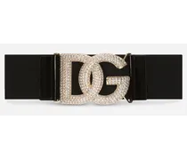 Dolce & Gabbana Elasticated Belt With Crystal Dg Buckle - Donna Cinture Nero Nero