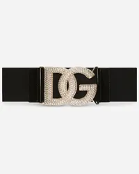 Dolce & Gabbana Elasticated Belt With Crystal Dg Buckle - Donna Cinture Nero Nero