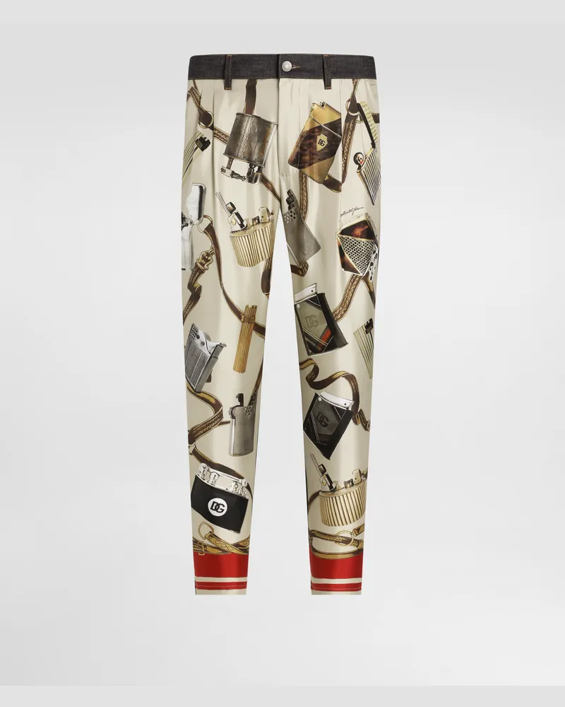 Dolce & Gabbana Jeans Loose In Seta E Denim Blu Stampa Accendini - Uomo Denim Multicolore Variante
