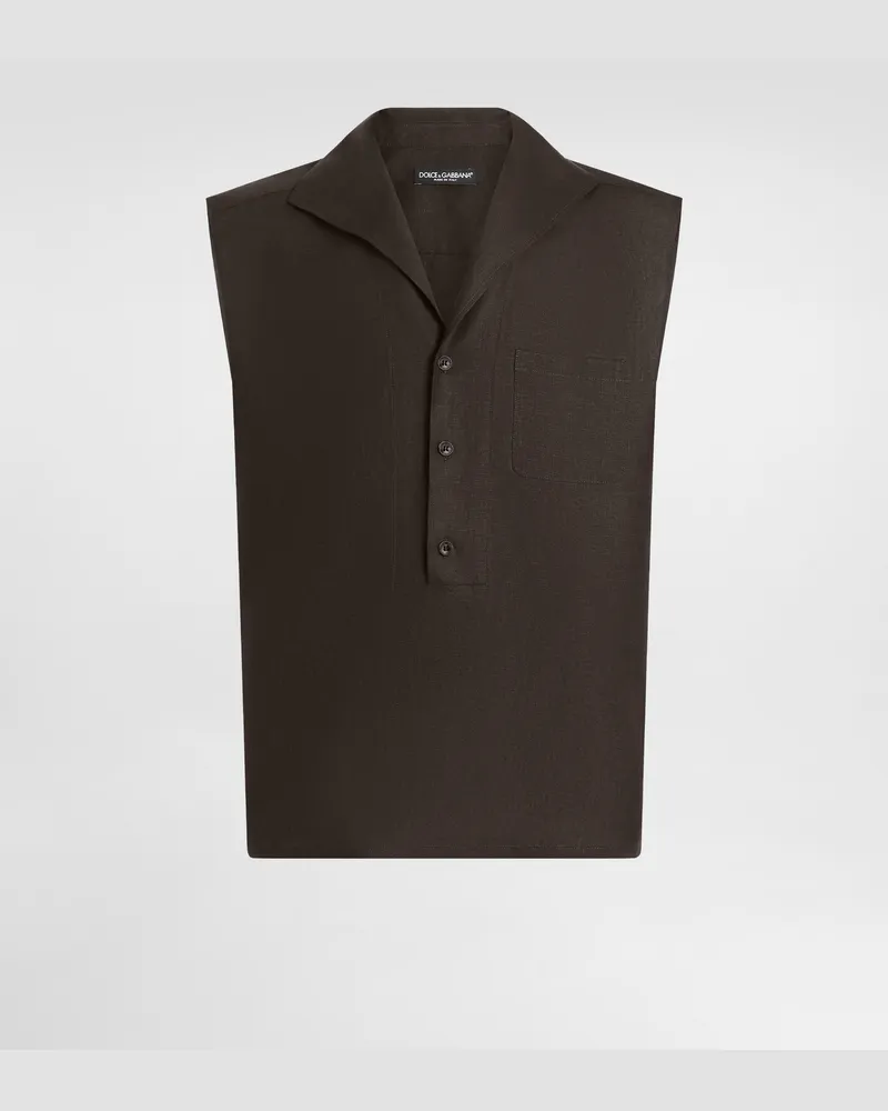 Dolce & Gabbana Camicia Tre Bottoni Senza Maniche In Lino - Uomo Camicie Marrone Lino Marrone