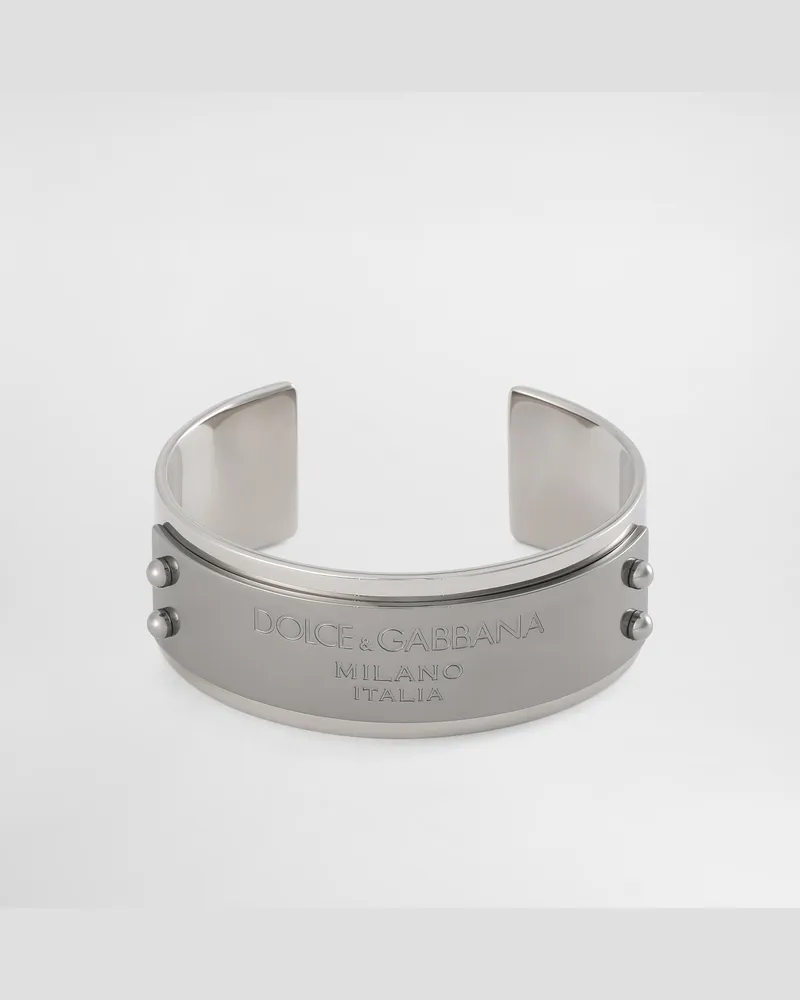 Dolce & Gabbana Bracciale Rigido Con Logo - Uomo Bijoux Argento Metallo Argento