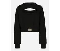 Technical Jersey Sweatshirt With Cut-out And Tag - Donna T-shirts E Felpe Nero Viscosa
