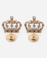 Dolce & Gabbana Crown White Gold Cufflinks With Black Diamonds - Uomo Gemelli Oro Bianco Oro