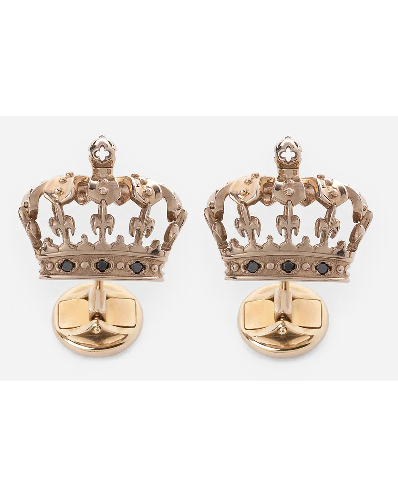 Dolce & Gabbana Crown White Gold Cufflinks With Black Diamonds - Uomo Gemelli Oro Bianco Oro