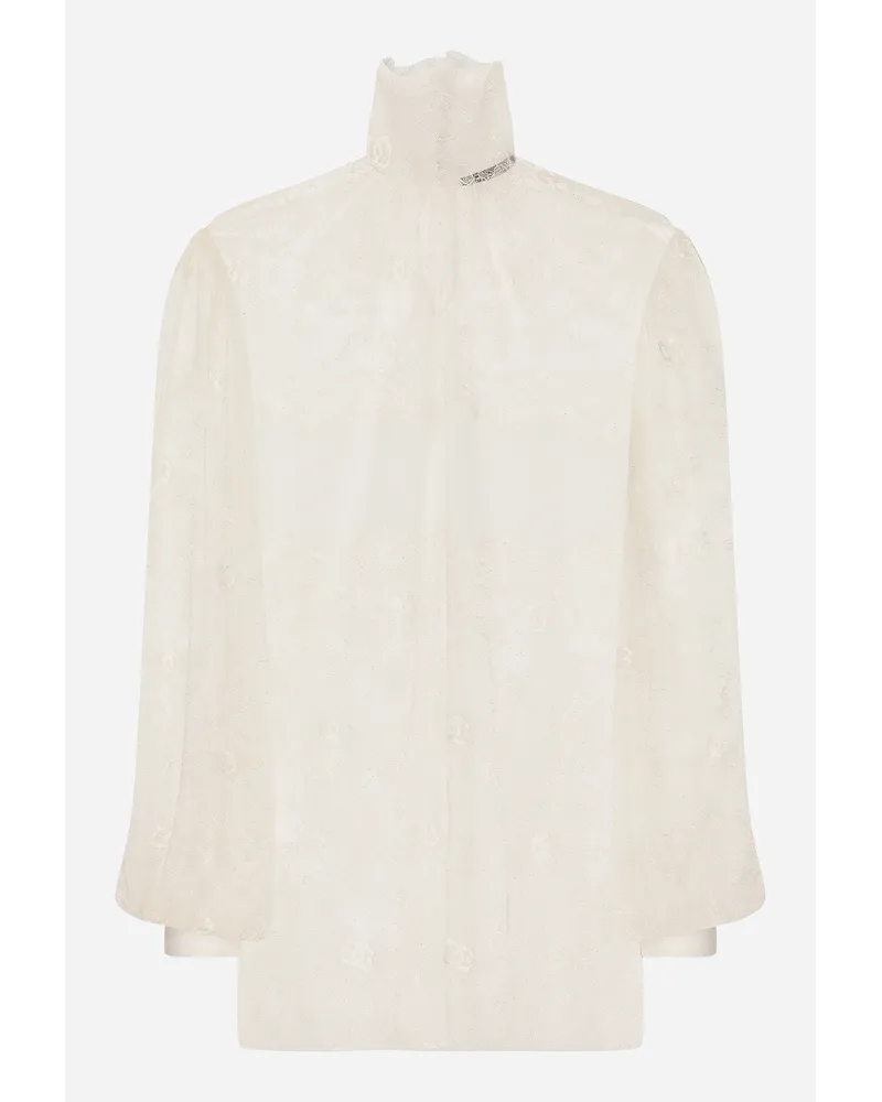 Dolce & Gabbana Blusa Collo Alto In Pizzo Floreale - Donna Camicie E Top Bianco Pizzo Bianco