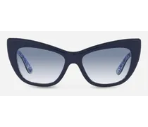 New Print Sunglasses - Donna Occhiali Da Sole Blu Su Maiolica