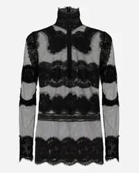 Dolce & Gabbana Tulle Turtle-neck Top With Lace Inserts - Donna Camicie E Top Nero Tulle Nero