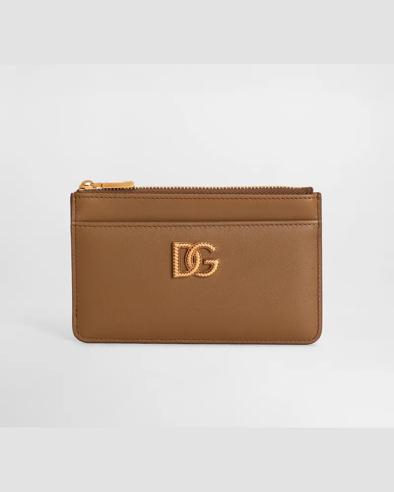 Dolce & Gabbana Portacarte In Pelle Di Vitello Con Logo Dg - Donna Portafogli E Piccola Pelletteria Marrone Pelle Caramello