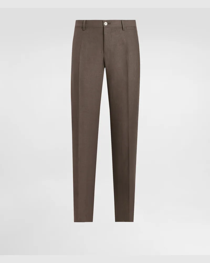Dolce & Gabbana Pantalone Sartoriale In Lino - Uomo Pantaloni E Shorts Marrone Testa