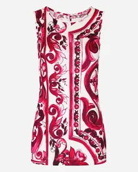 Dolce & Gabbana Top Senza Maniche In Organzino Stampa Maiolica - Donna Camicie E Top Fucsia Viscosa Tris