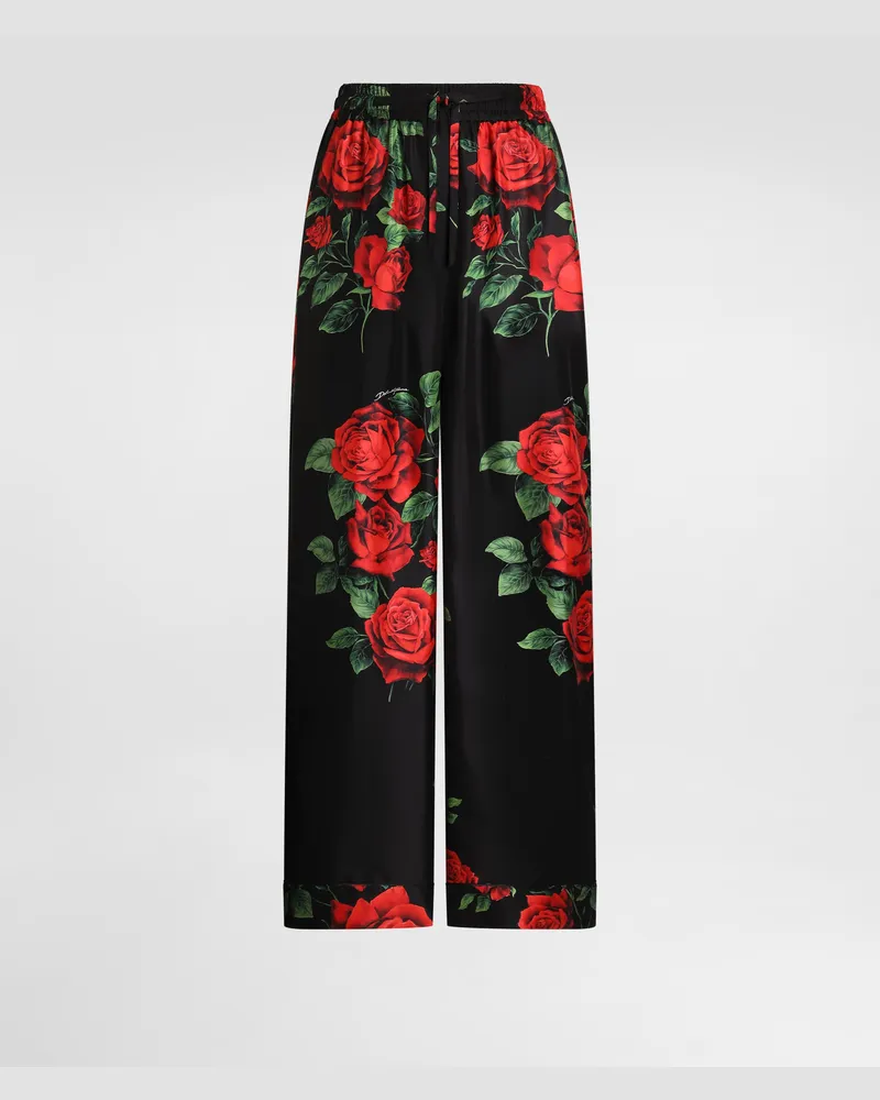 Dolce & Gabbana Pantaloni Vanity In Seta Stampa Rose - Donna Pantaloni E Shorts Multicolore Multicolore