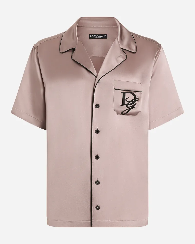 Dolce & Gabbana Camicia In Raso Di Seta Con Logo - Uomo Camicie Lilla Seta Lilla
