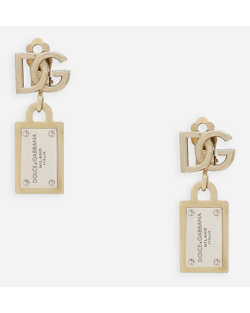 Dolce & Gabbana Orecchini Con Targhetta E Logo Dg - Donna Bijoux Multicolore Metallo Bicolore