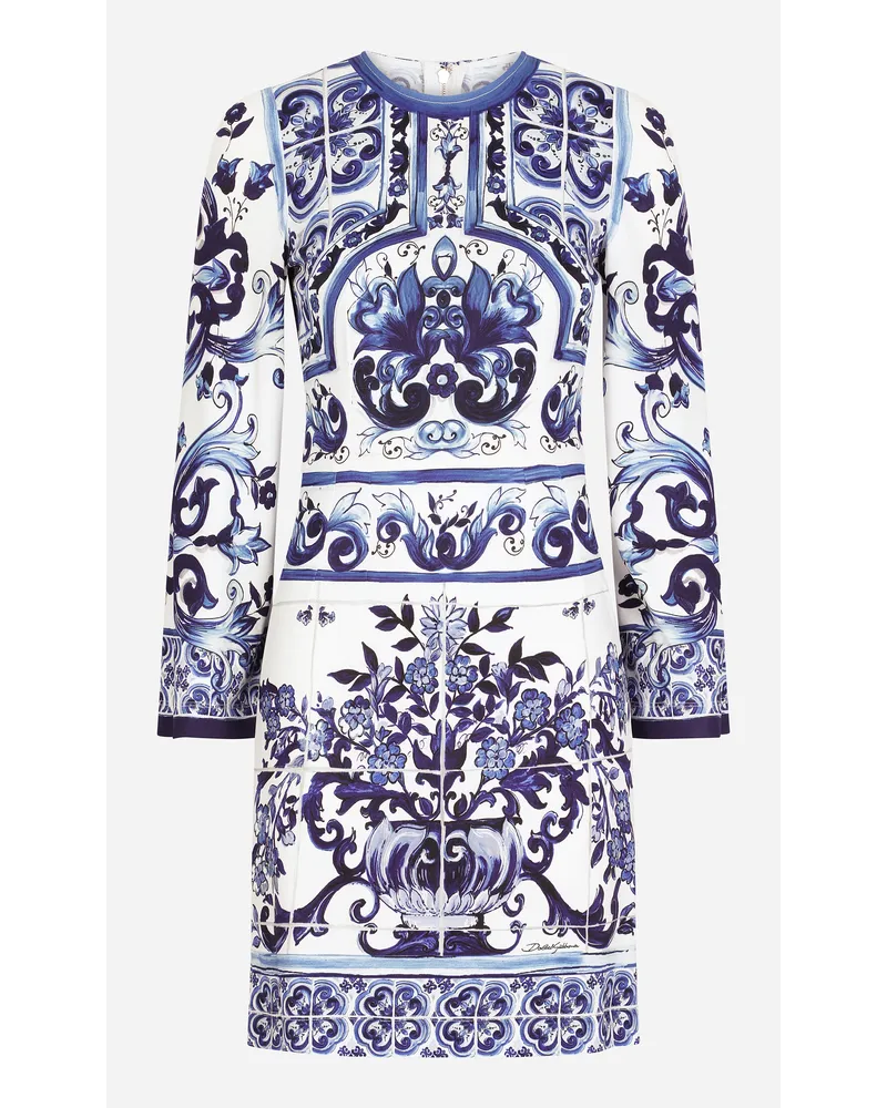 Dolce & Gabbana Abito Corto In Organzino Stampa Maiolica - Donna Abiti Blu Tris