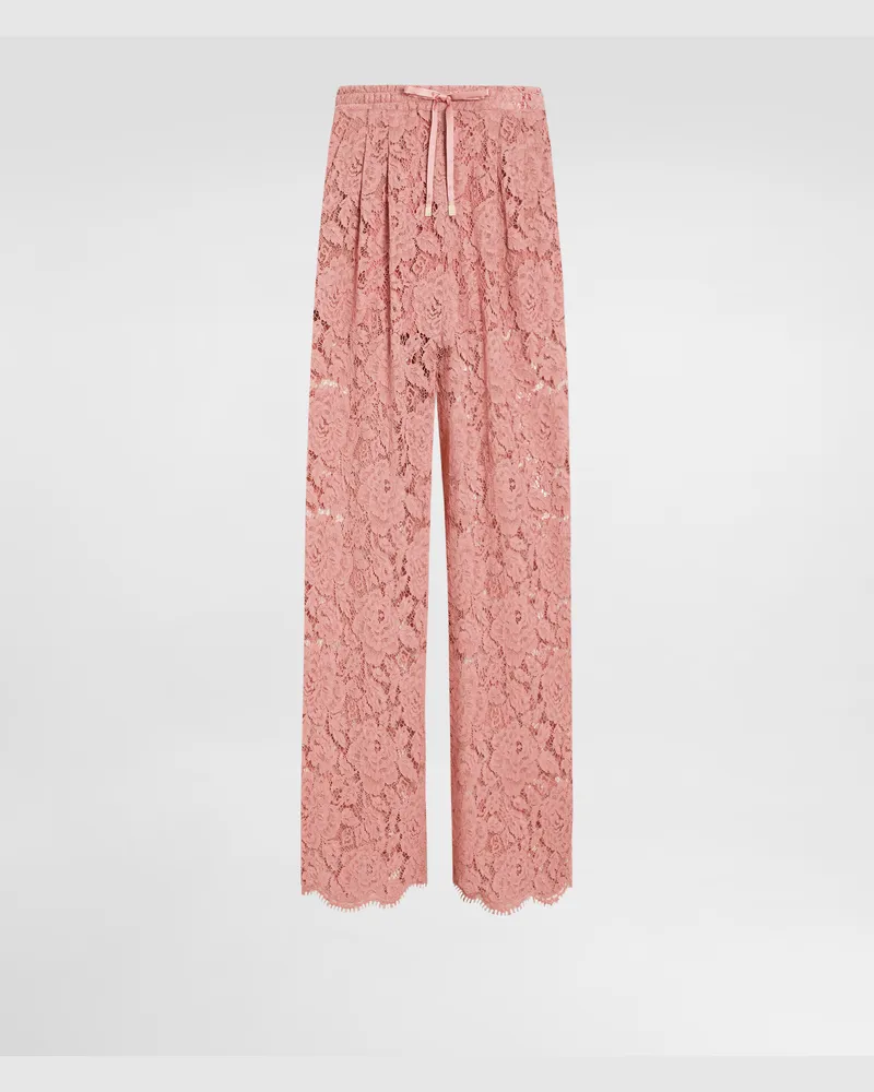 Dolce & Gabbana Pantaloni Flare In Pizzo Cordonetto Floreale Logato Dg - Donna Pantaloni E Shorts Rosa Rosa