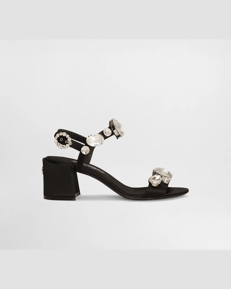Dolce & Gabbana Sandalo In Raso Con Pietre Ricamate - Donna Sandali E Zeppe Multicolore Nero