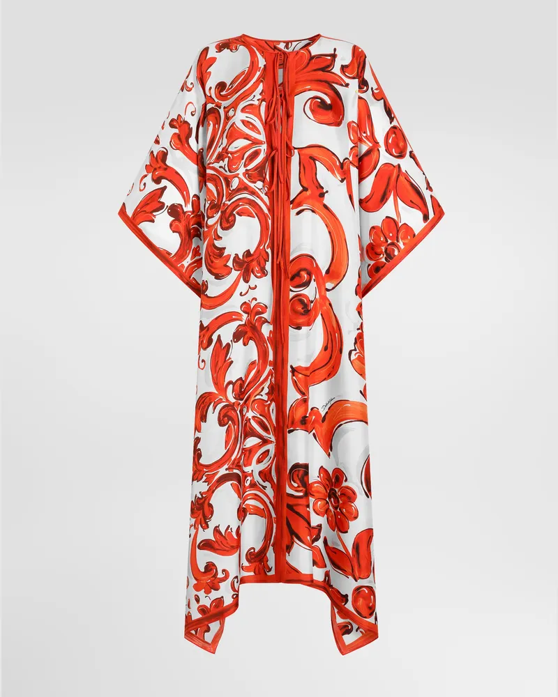 Dolce & Gabbana Abito Kaftano In Twill Stampa Maiolica - Donna Abiti Multicolore Variante