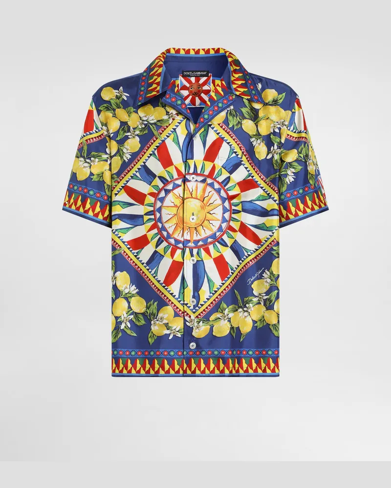 Dolce & Gabbana Camicia Hawaii In Twill Di Seta Stampa Carretto - Uomo Camicie Multicolore Multicolore