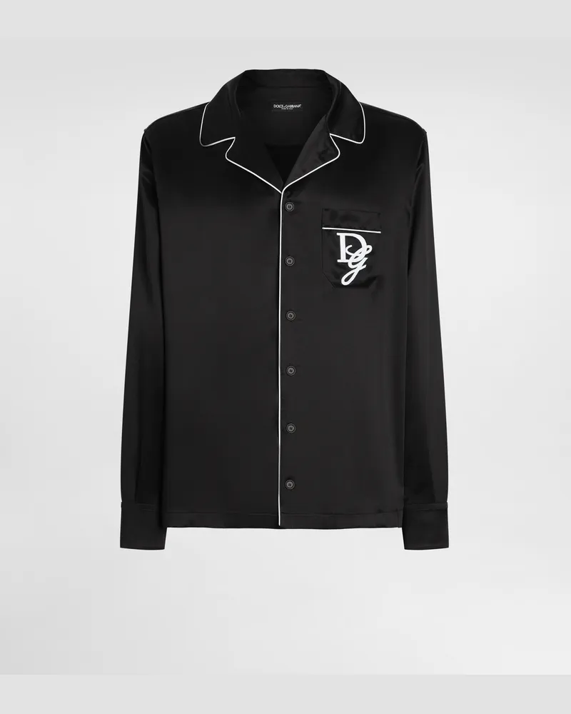 Dolce & Gabbana Camicia Vanity In Seta Con Logo Ricamato - Uomo Camicie Nero Seta Nero