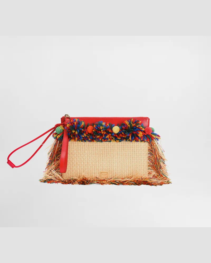 Dolce & Gabbana Necessaire In Rafia Con Frange - Donna Borse Mini Micro E Pochette Multicolore Multicolor