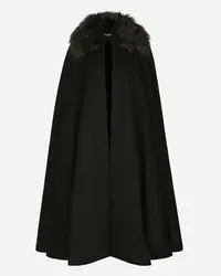 Dolce & Gabbana Cape With Faux Fur Collar - Donna Cappotti E Giubbotti Nero Lana Nero