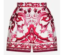 Shorts In Popeline Stampa Maiolica - Donna Pantaloni E Shorts Fucsia Cotone