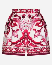 Dolce & Gabbana Shorts In Popeline Stampa Maiolica - Donna Pantaloni E Shorts Fucsia Cotone Tris