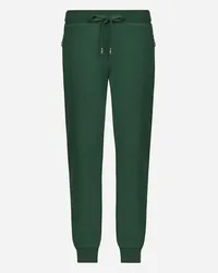 Dolce & Gabbana Pantalone Jogging In Jersey Con Placca Logata - Uomo Pantaloni E Shorts Verde Cotone Verde