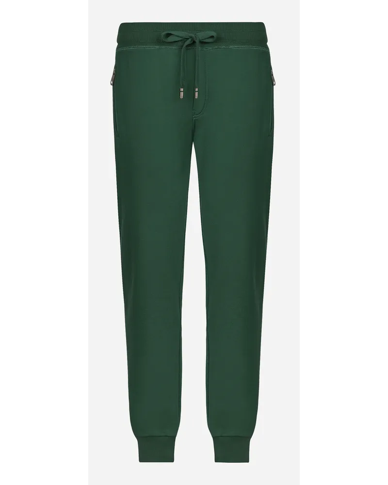 Dolce & Gabbana Pantalone Jogging In Jersey Con Placca Logata - Uomo Pantaloni E Shorts Verde Cotone Verde