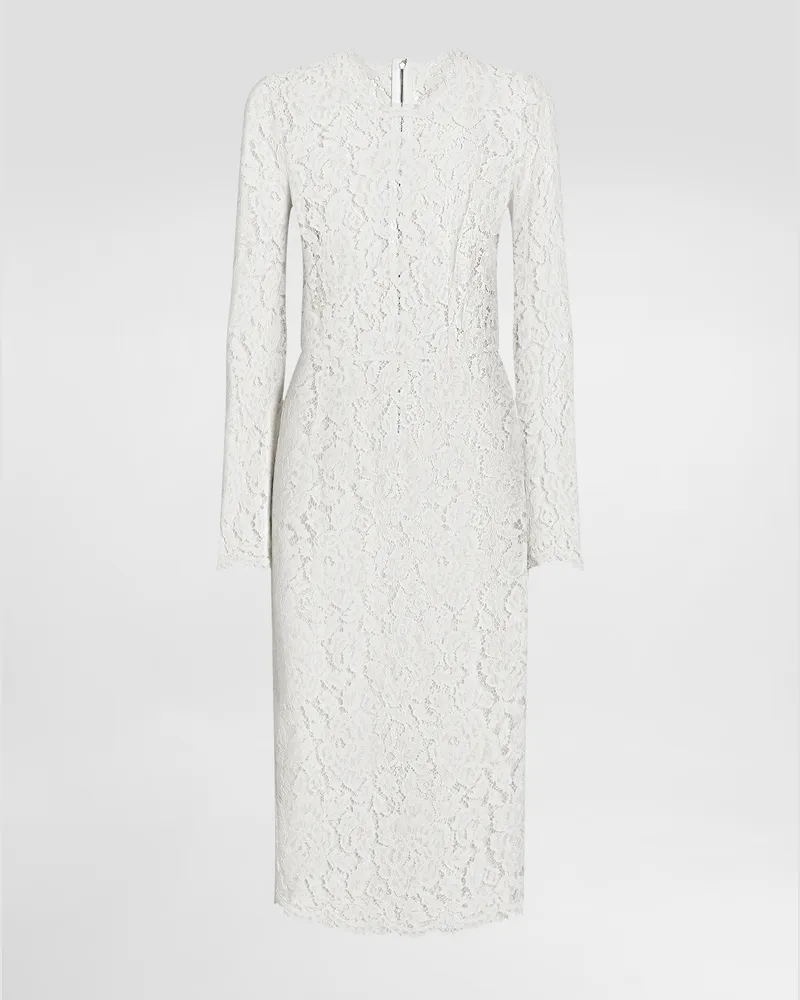 Dolce & Gabbana Abito Manica Lunga In Pizzo Stretch Logato - Donna Abiti Bianco Bianco