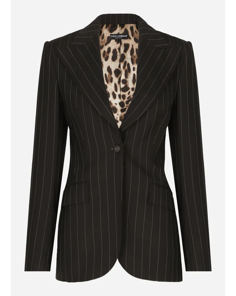 Dolce & Gabbana Giacca Turlington Monopetto In Gessato Di Lana - Donna Giacche E Blazer Multicolore Lana Rigato