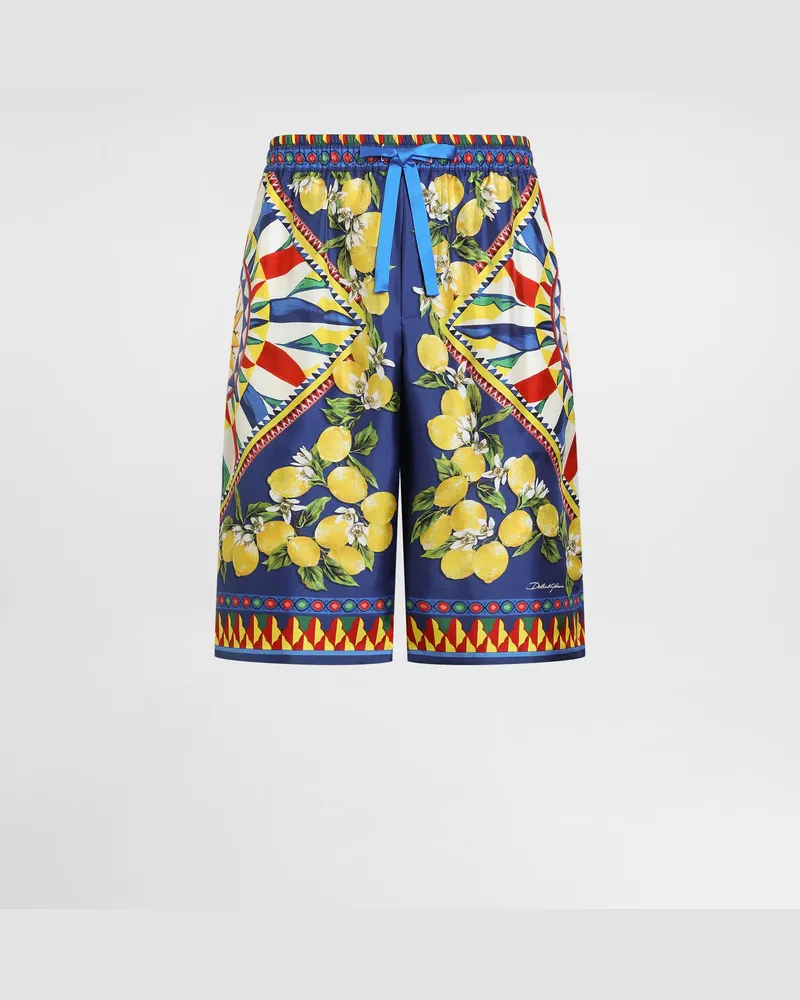 Dolce & Gabbana Bermuda Vanity In Twill Di Seta Stampa Carretto - Uomo Pantaloni E Shorts Multicolore Multicolore