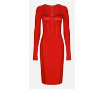 Viscose Calf-length Dress With Corset Details - Donna Abiti Rosso
