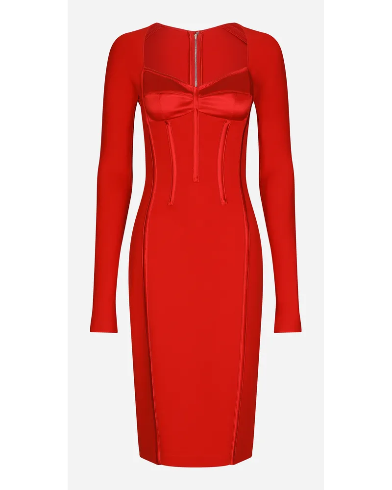 Dolce & Gabbana Viscose Calf-length Dress With Corset Details - Donna Abiti Rosso Rosso