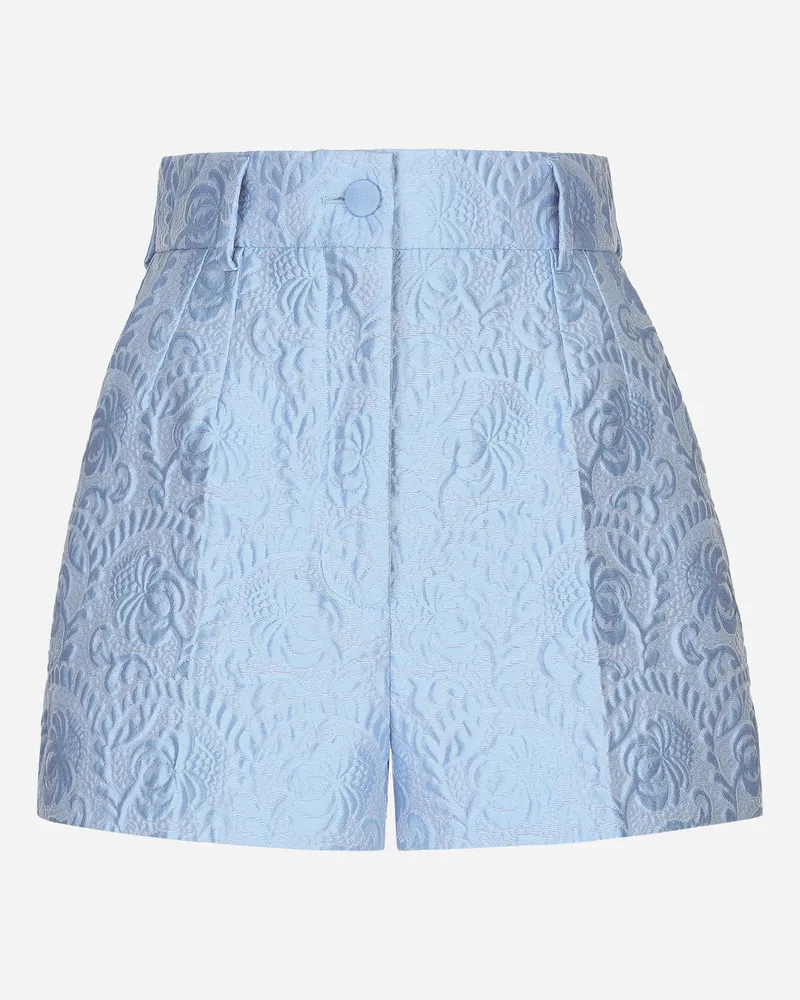 Dolce & Gabbana Shorts In Jacquard Matelassé Floreale - Donna Pantaloni E Shorts Azzurro Azzurro