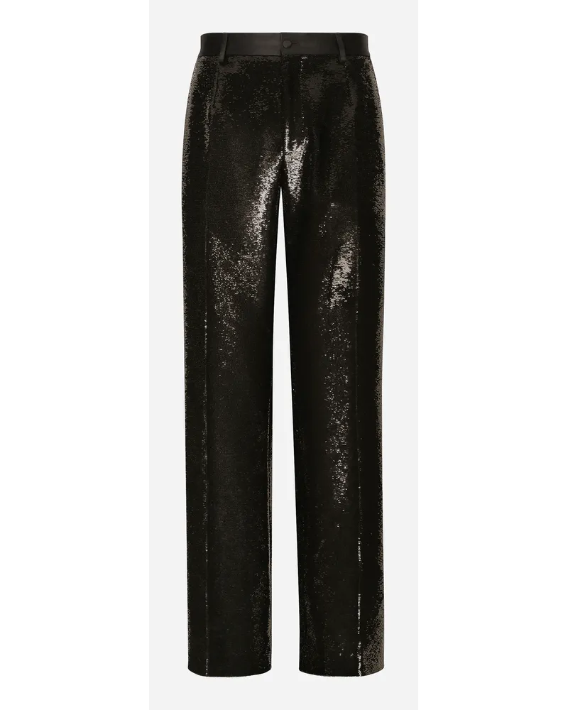 Dolce & Gabbana Pantalone Gamba Dritta In Paillettes - Uomo Pantaloni E Shorts Nero Paillettes Nero