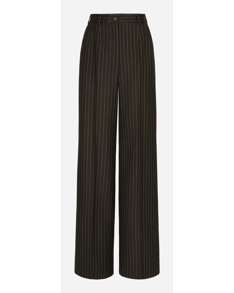 Dolce & Gabbana Pantaloni Palazzo In Gessato Di Lana - Donna Pantaloni E Shorts Multicolore Lana Rigato