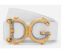 Leather Belt With Baroque Dg Logo - Donna Cinture Bianco Pelle