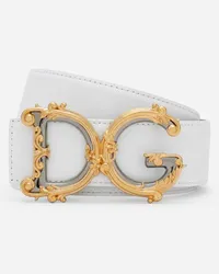 Dolce & Gabbana Leather Belt With Baroque Dg Logo - Donna Cinture Bianco Pelle Bianco