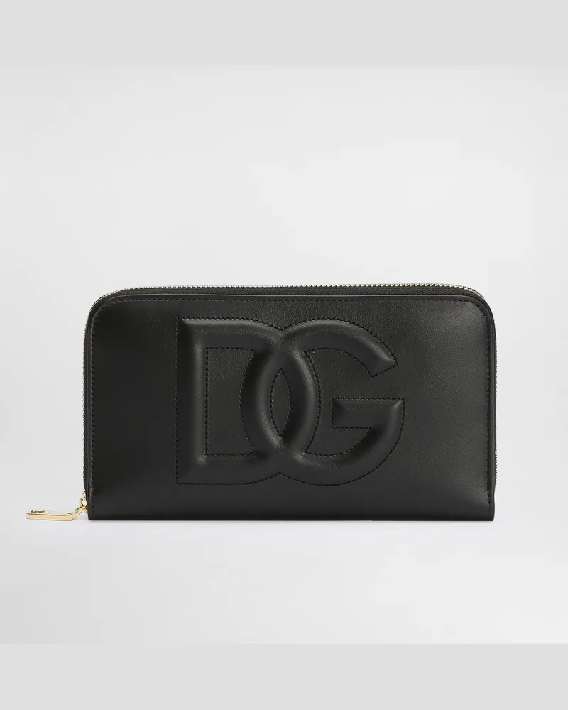 Dolce & Gabbana Portafoglio Zip Around In Pelle Di Vitello Con Logo Dg - Donna Portafogli E Piccola Pelletteria Nero Pelle Nero