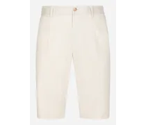 Bermuda In Cotone Stretch Con Patch Dg - Uomo Pantaloni E Shorts Beige Cotone