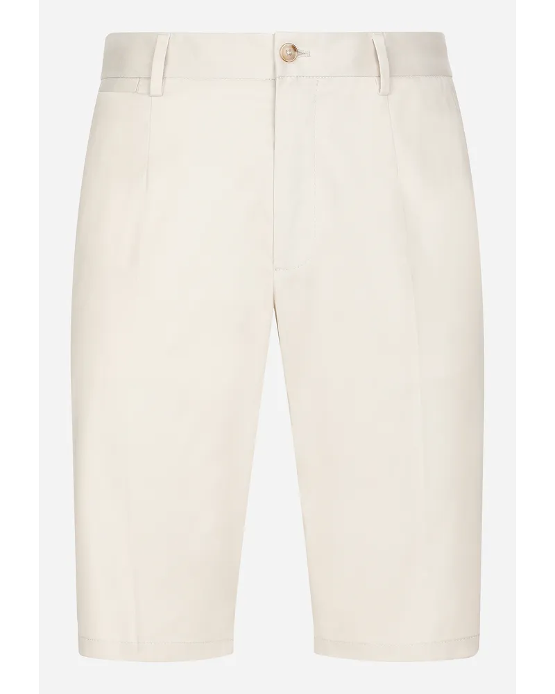 Dolce & Gabbana Bermuda In Cotone Stretch Con Patch Dg - Uomo Pantaloni E Shorts Beige Cotone Beige
