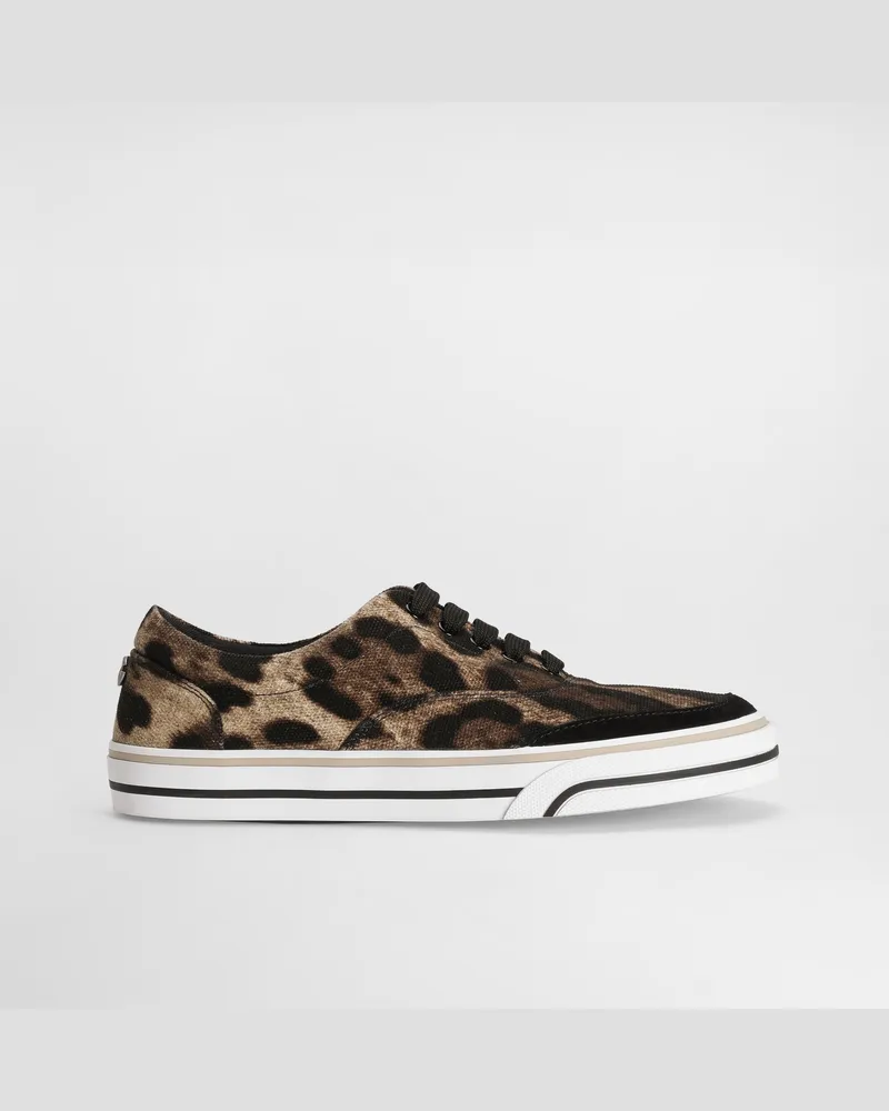 Dolce & Gabbana Sneaker Dg Sailing In Canvas Stampato - Donna Sneaker Stampa Animalier Leo