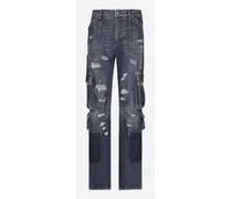 Jeans Cargo In Denim Con Rotture - Donna Denim Multicolore Cotone