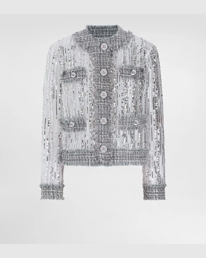 Dolce & Gabbana Giacca Gabbana In Tulle Ricamato Paillettes - Donna Giacche E Blazer Argento Argento